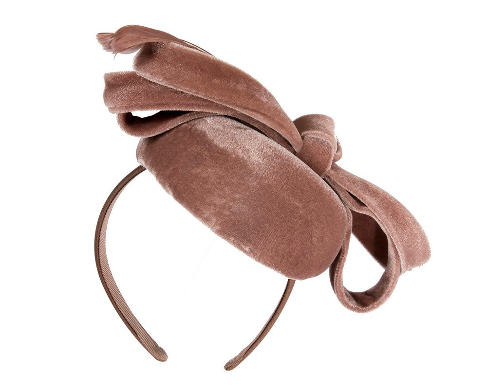 Taupe velvet pillbox winter fascinator-5