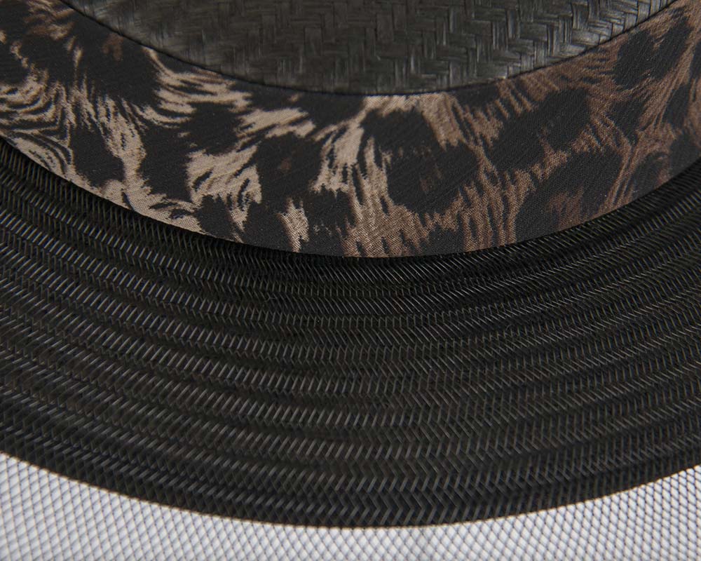 Bespoke black & leopard wide brim boater hat-2