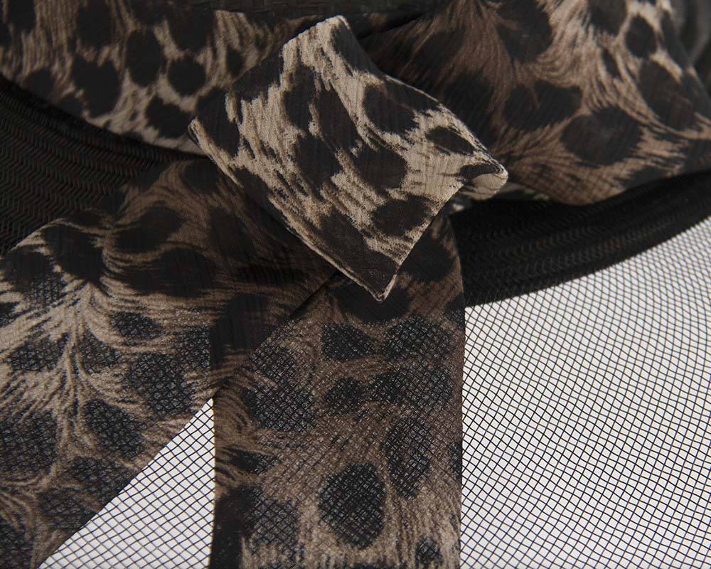 Bespoke black & leopard wide brim boater hat-4