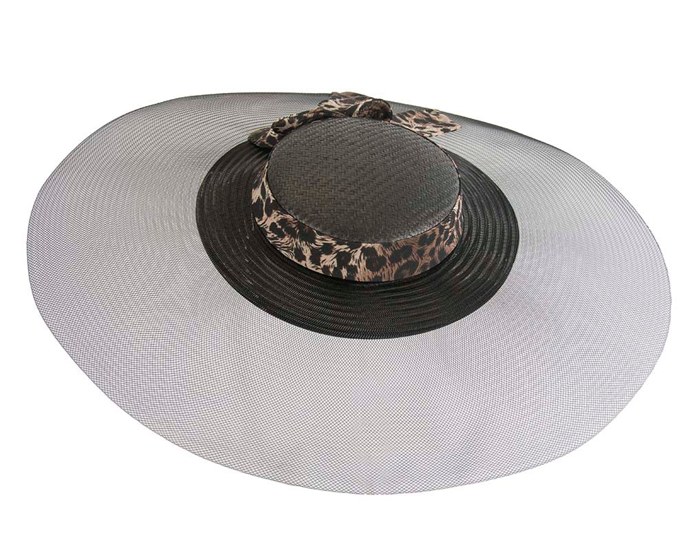 Bespoke black & leopard wide brim boater hat-1