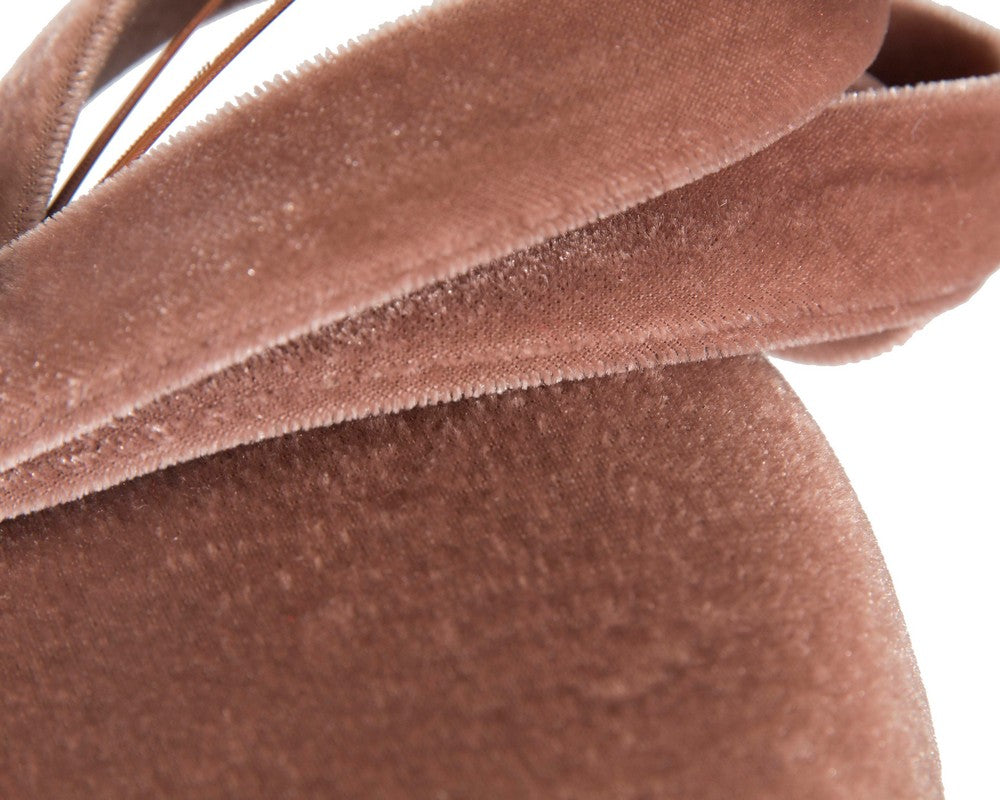 Taupe velvet pillbox winter fascinator-4