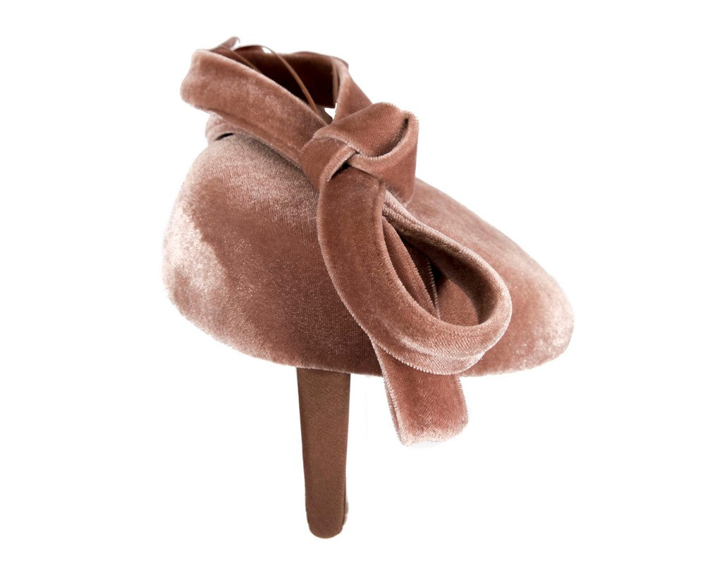 Taupe velvet pillbox winter fascinator-3