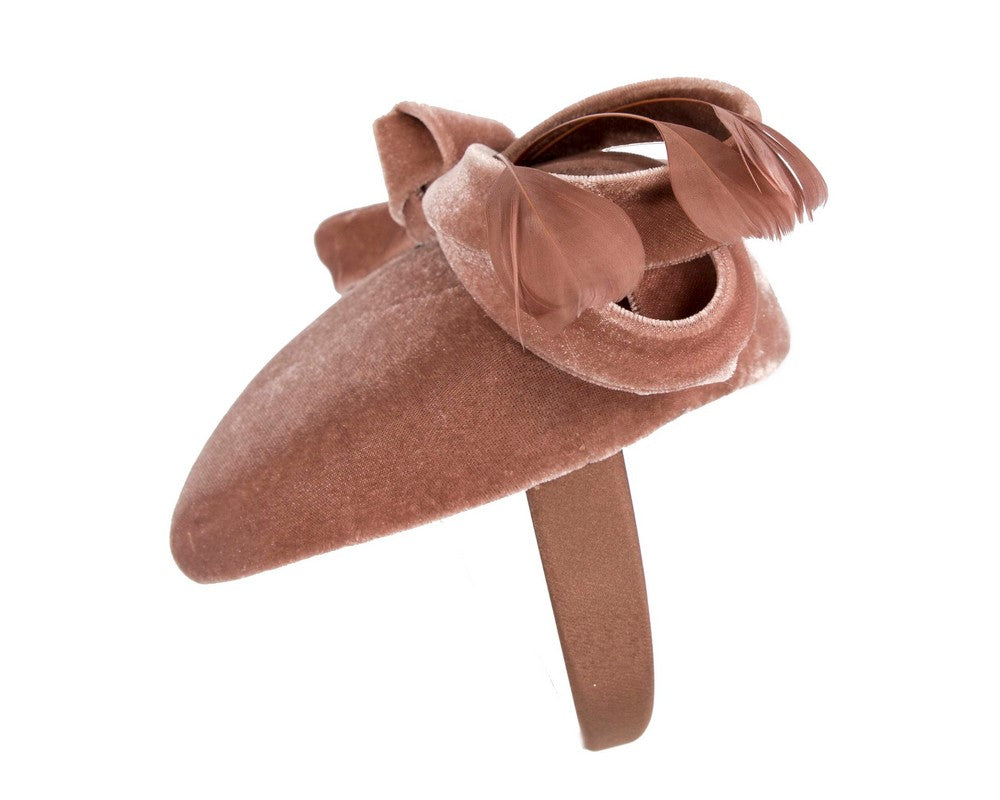 Taupe velvet pillbox winter fascinator-2