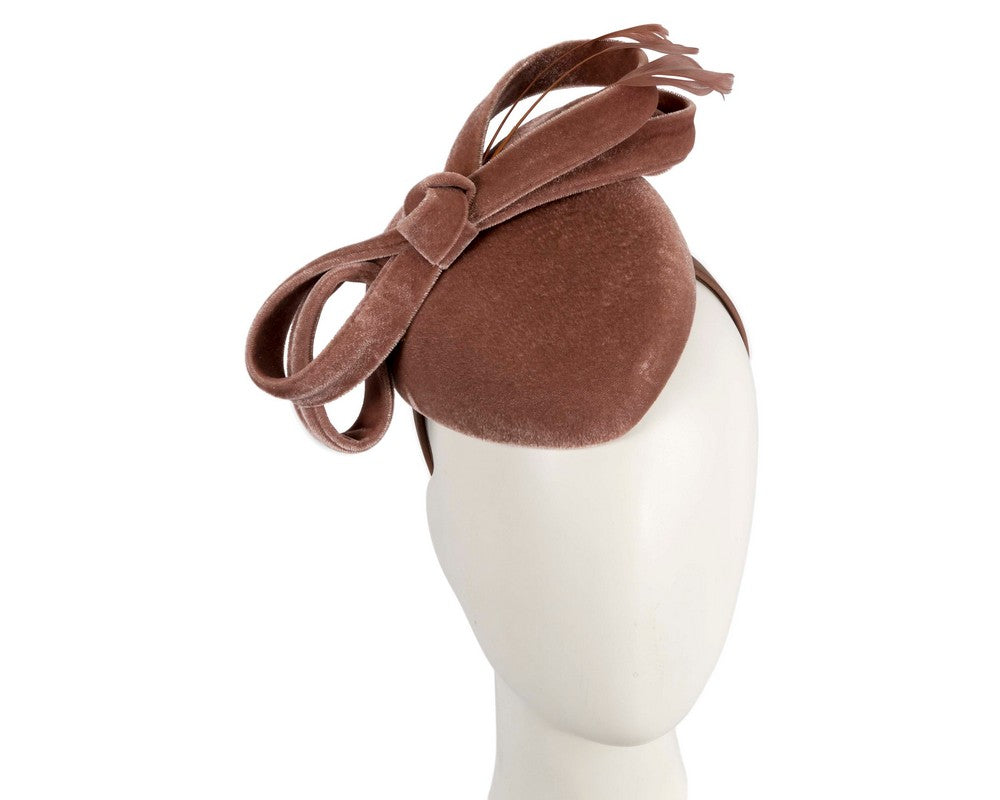 Taupe velvet pillbox winter fascinator-0