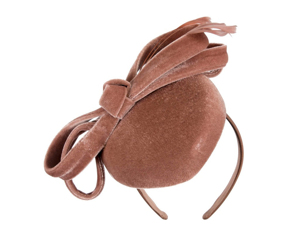 Taupe velvet pillbox winter fascinator-1